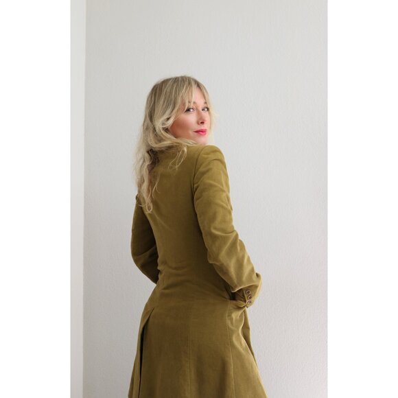 1990's Vintage Bebe Velvet Poet Jacket Olive Green Women's Extra Small to Small - Picture 7 of 9